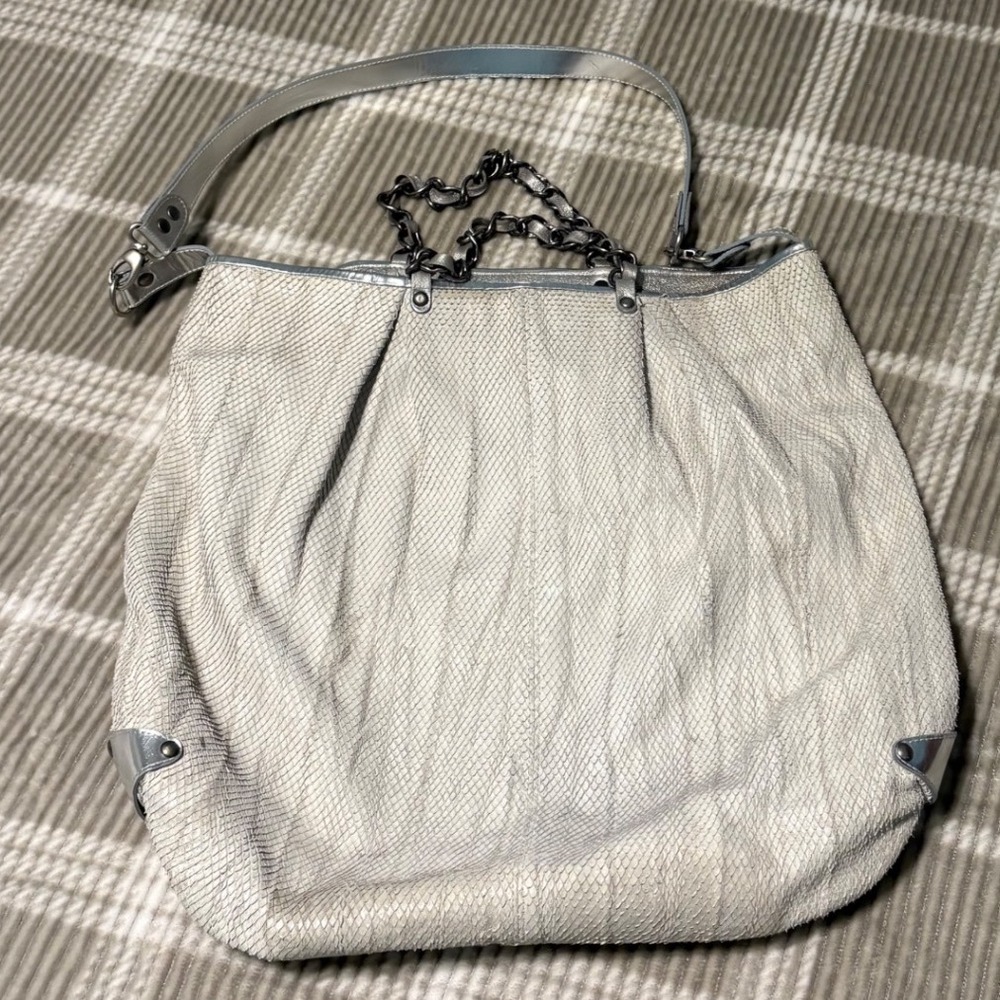 Sammi Lys‎ Snake Embossed Leather Shoulder Bag Silver Chain Handle Tote